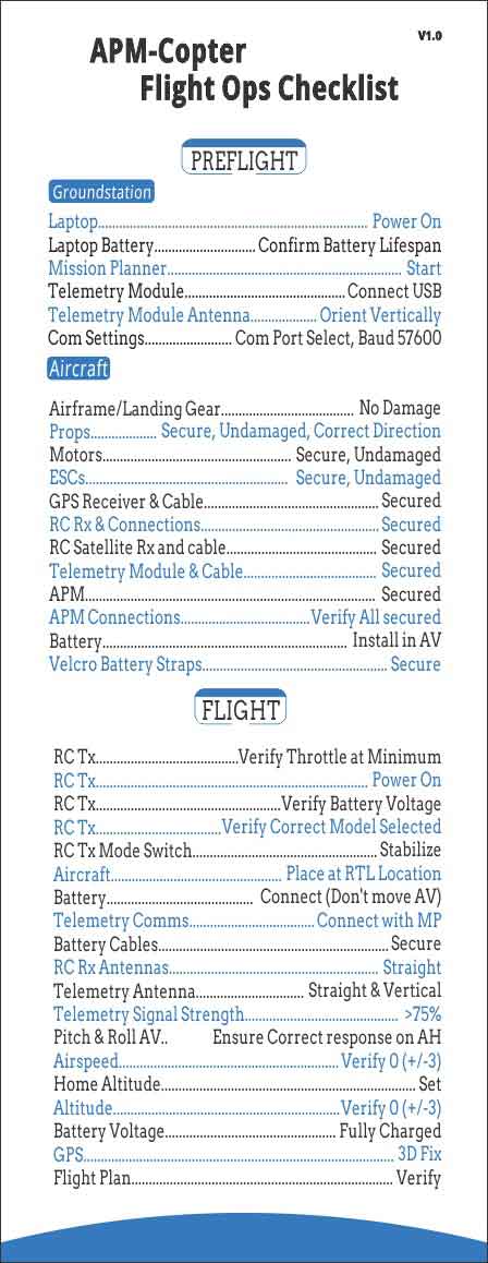 Pre Flight Checklist Copter Copter documentation