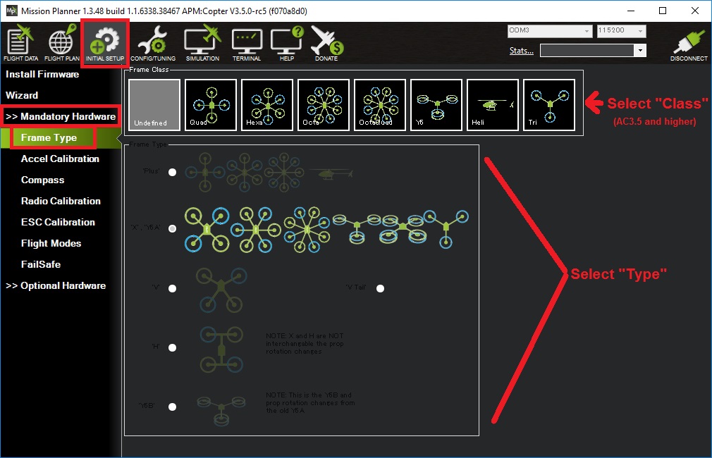 Frame Class and Type Configuration Copter documentation