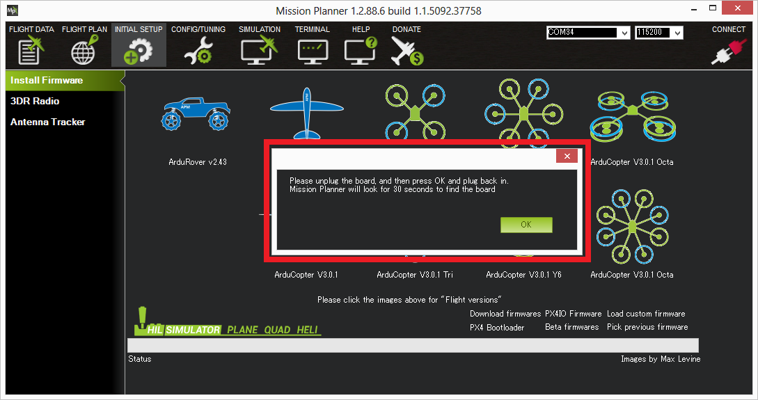 Loading Firmware Copter documentation