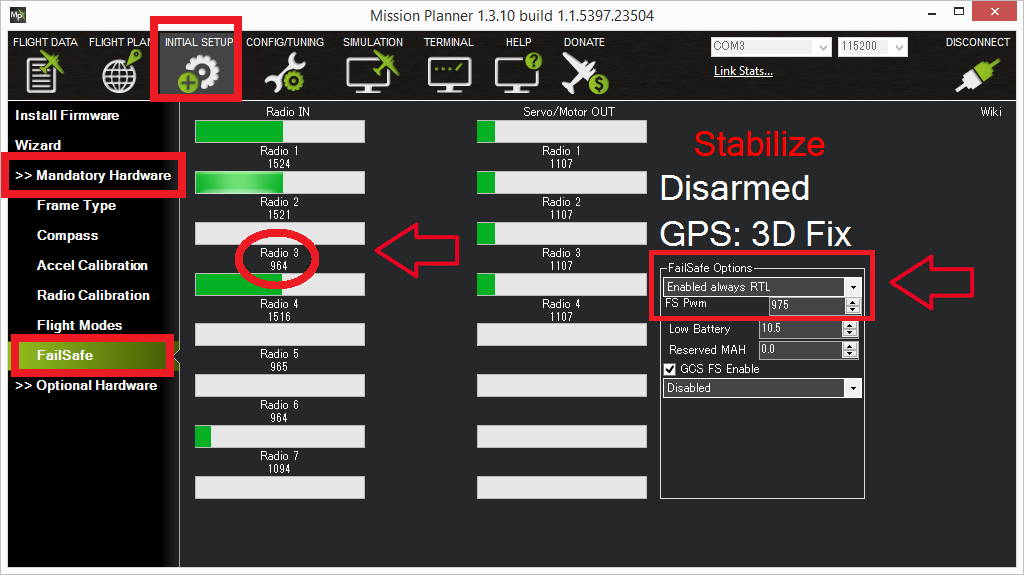 fly Stolpe Procent Radio Failsafe — Copter documentation