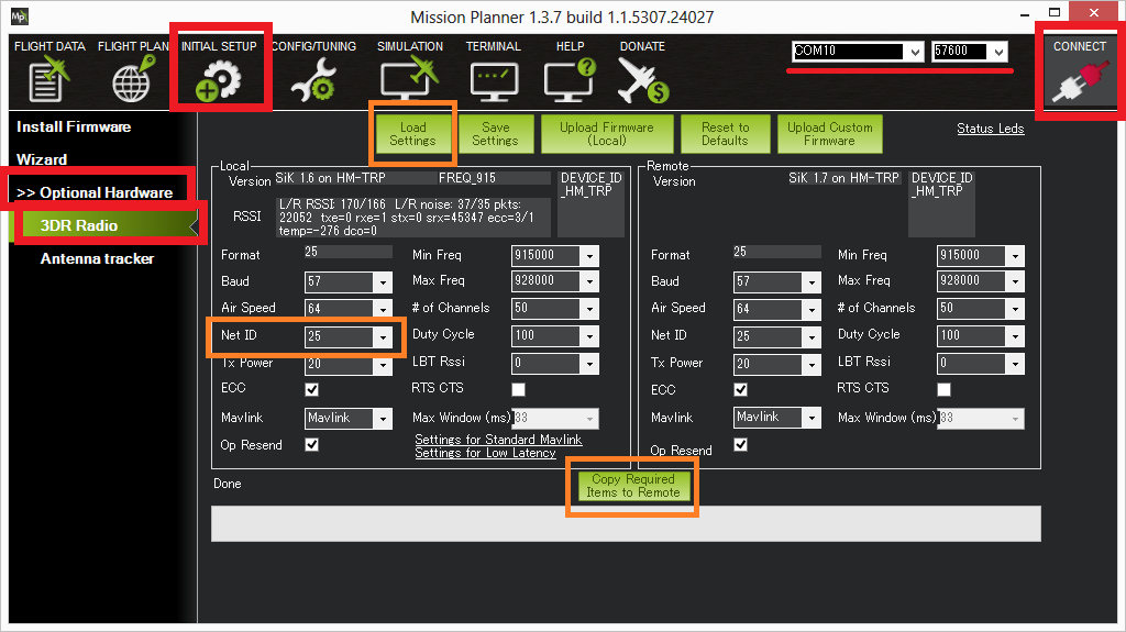 Configuring a Telemetry Radio using Mission Planner Copter