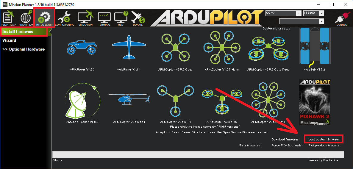 Loading Firmware Copter documentation