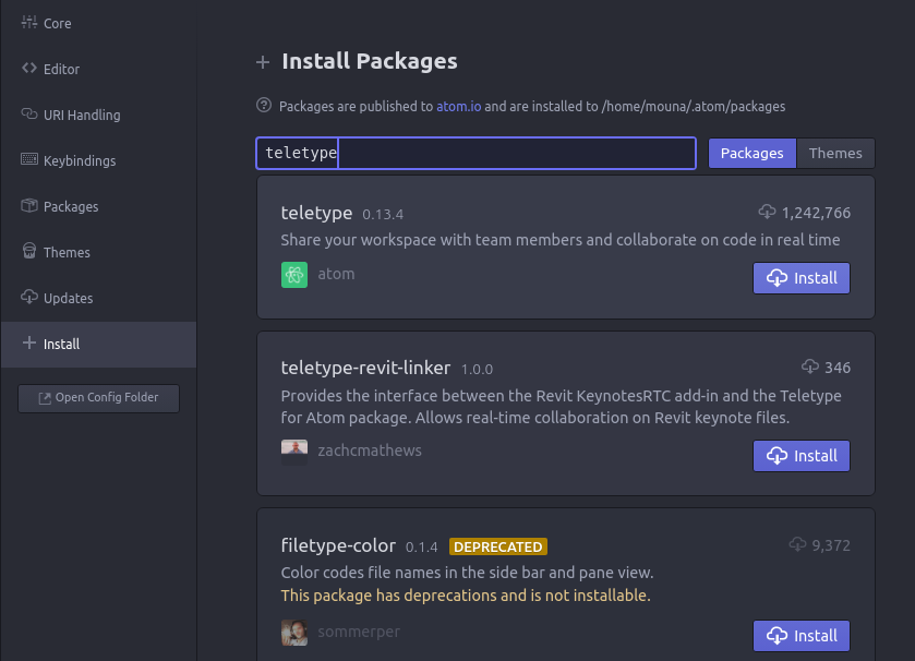 Editing the code with Atom Dev documentation