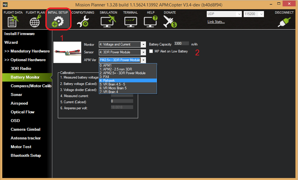 Power Monitor Module Configuration in Mission Planner Rover